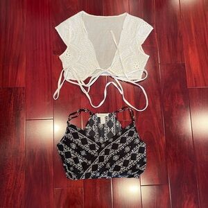 White and Black Crop Top Set
